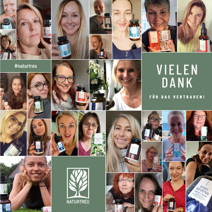 Zufriedene Kundinnen und Kunden mit NATURTREU Wasserbalance Brennnessel Kapseln.