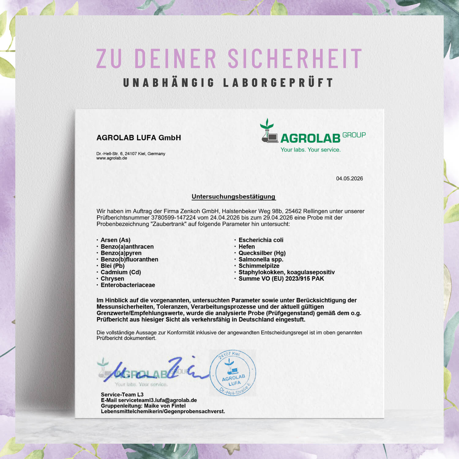 Zaubertrank Immun-Komplex Laborzertifikat