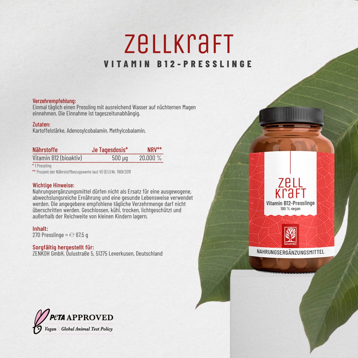 Zellkraft Vitamin B12 Presslinge Etikett