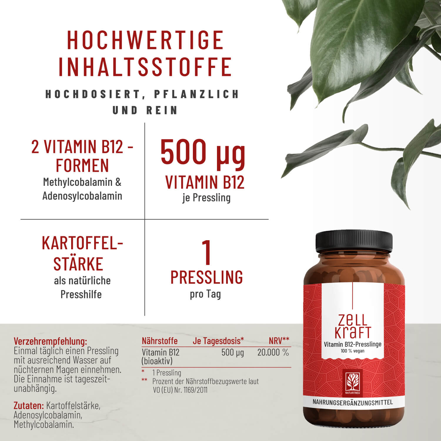 Zellkraft Vitamin B12 Presslinge hochwertige Inhaltsstoffe
